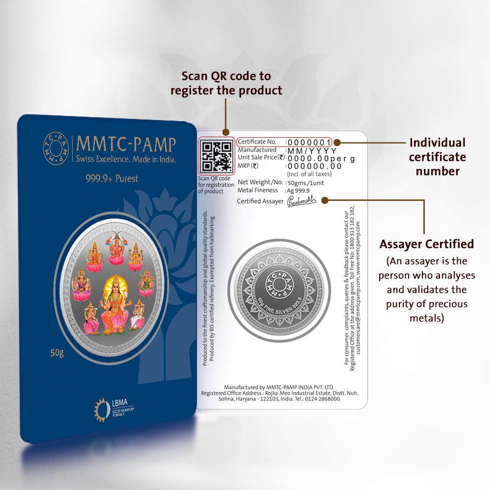 MMTC-PAMP Laxmi (999.9) 50gm Color Silver Coin